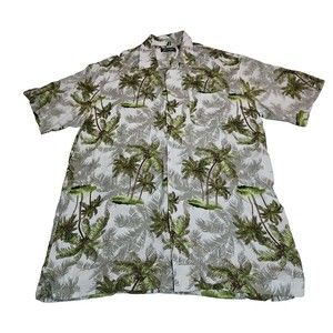 Puritan Shirt Adult X-Large Green White Hawaiian Tropical Floral Mens